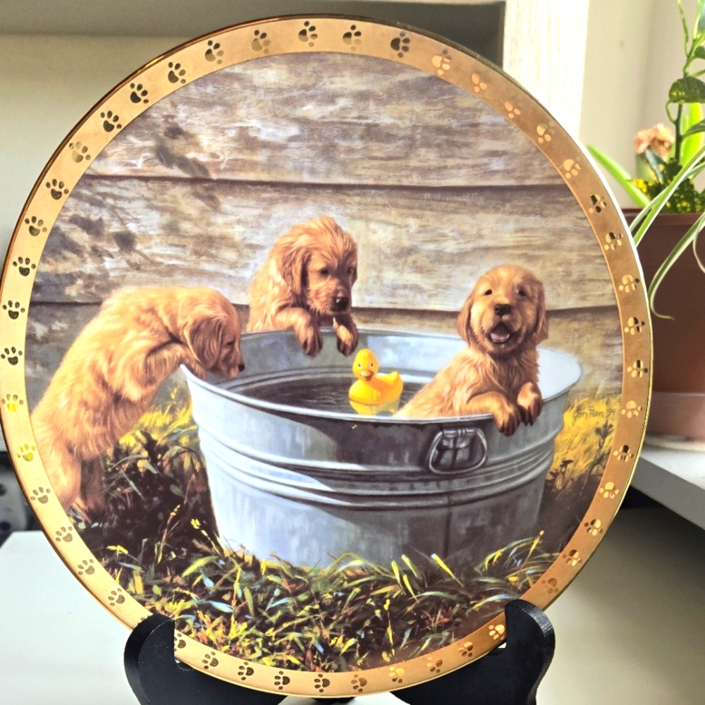 The Hamilton Collection- The Waters Fine - A World of Puppy Adventures Plate